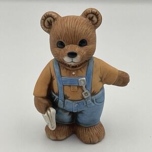 Vintage 1980s Homco‎ Dad Bear Figurine 1450 – Holding Times Newspaper – 4"